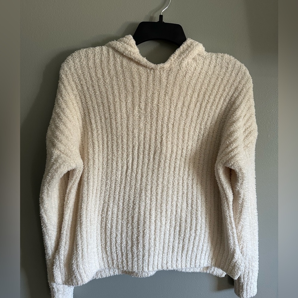 Hazel Moon Ribbed Cream Cropped Women's hooded Chenille Sweater size medium